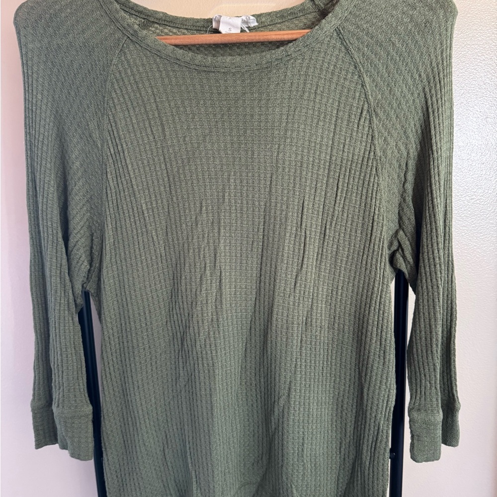 LOFT Olive Green Waffle Knit Top